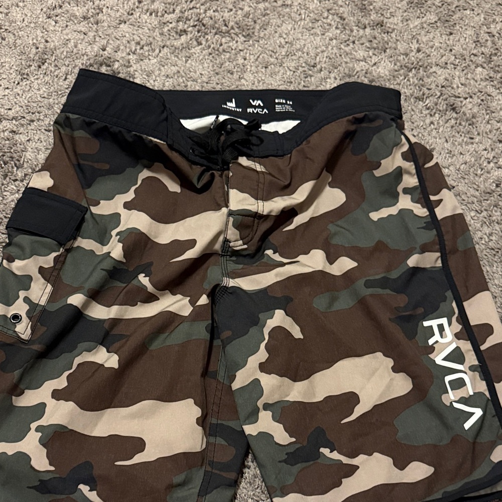 RVCA Men's Camo Swim Trunks in Green and Brown